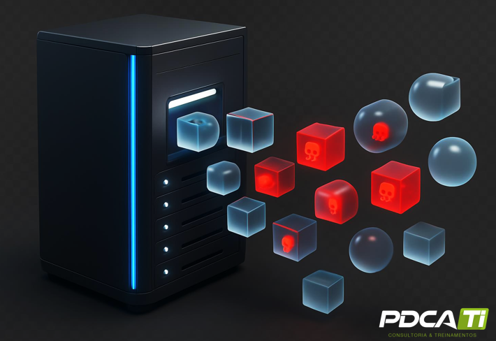 Ilustração representando o a infecção de um malware, trojan ou algum vírus na distribuição de softwares, atualizações de um sistema de computador