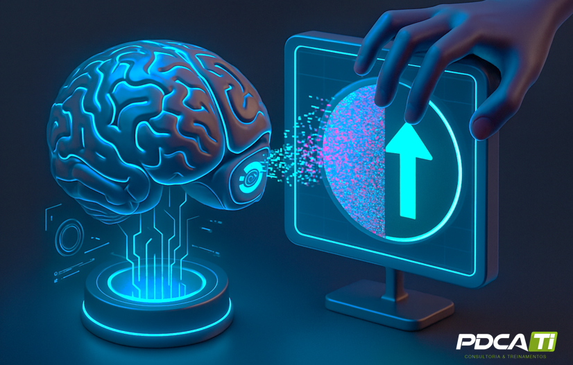 Representação visual do dilema entre privacidade e segurança digital, mostrando o equilíbrio necessário na era da IA