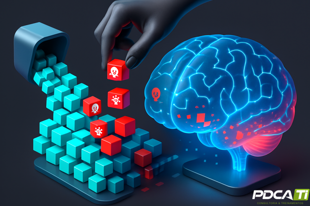 Ilustração sobre viés algorítmico e discriminação em sistemas de IA, representando questões de ética e justiça digital