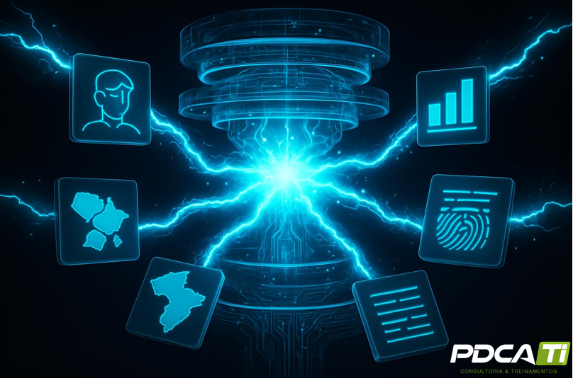 Ilustração sobre viés algorítmico e discriminação em sistemas de IA, representando questões de ética e justiça digital