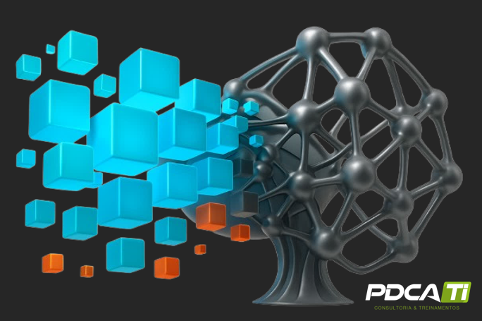 Ilustração sobre regulamentação e governança de IA, representando marcos legais como PL 2338/2023 e compliance