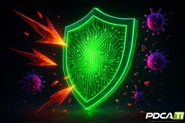 Representação visual de um futuro seguro com IA, mostrando harmonia entre tecnologia e proteção digital