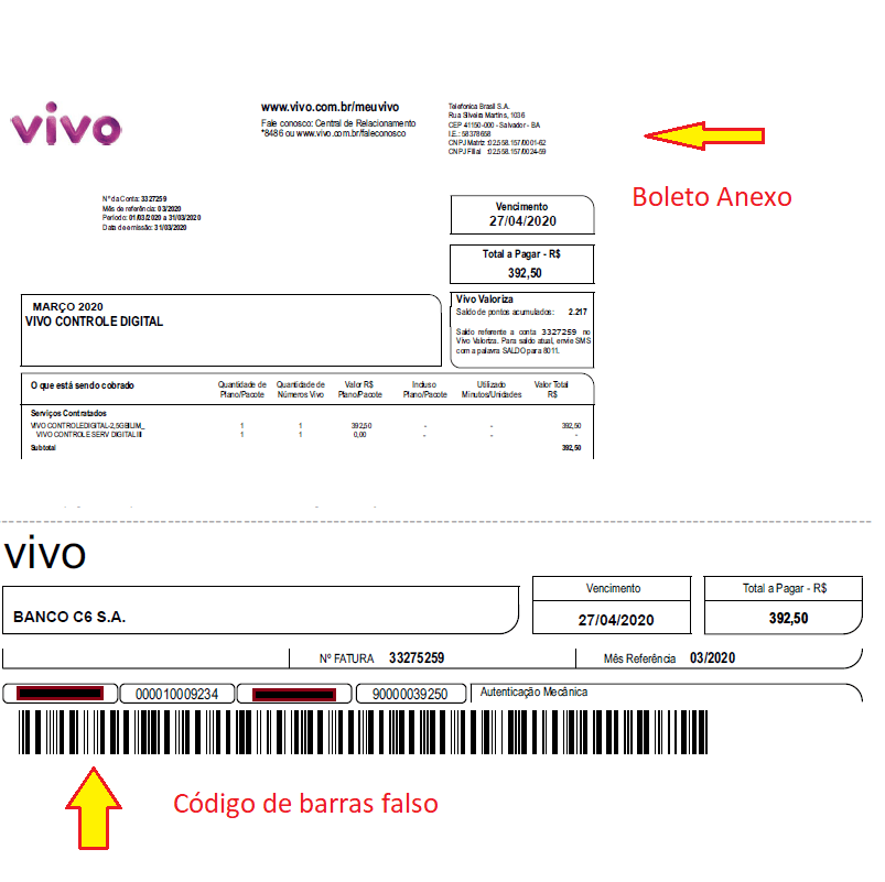 E-mail falso Vivo - boleto