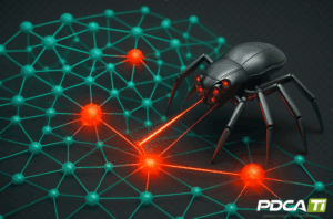 Ilustração representando o ataque hacker, com destaque para o sistema financeiro criptomoedas e segurança da informação corporativa.