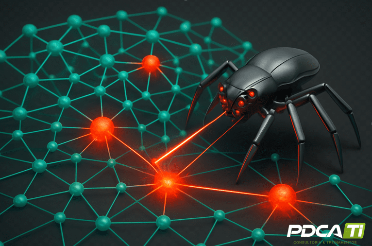 Ilustração representando o ataque hacker, com destaque para o sistema financeiro criptomoedas e segurança da informação corporativa.