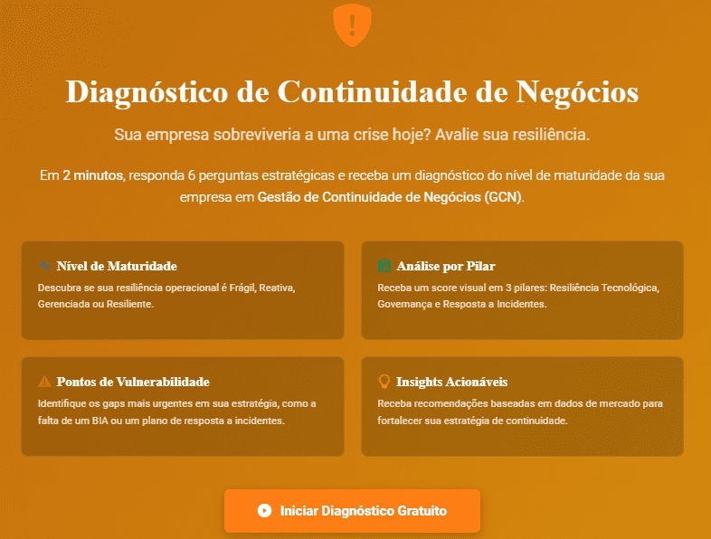 Ferramenta gratuita de Diagnóstico da Maturidade em Gestão da Continuidade de Negócios